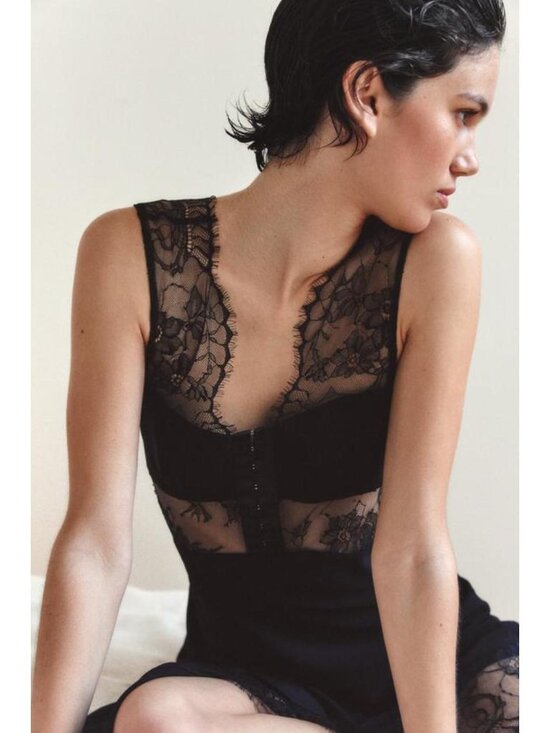Zara Dresses & Skirts - ZARA SATIN EFFECT ASYMMETRICAL LACE DRESS